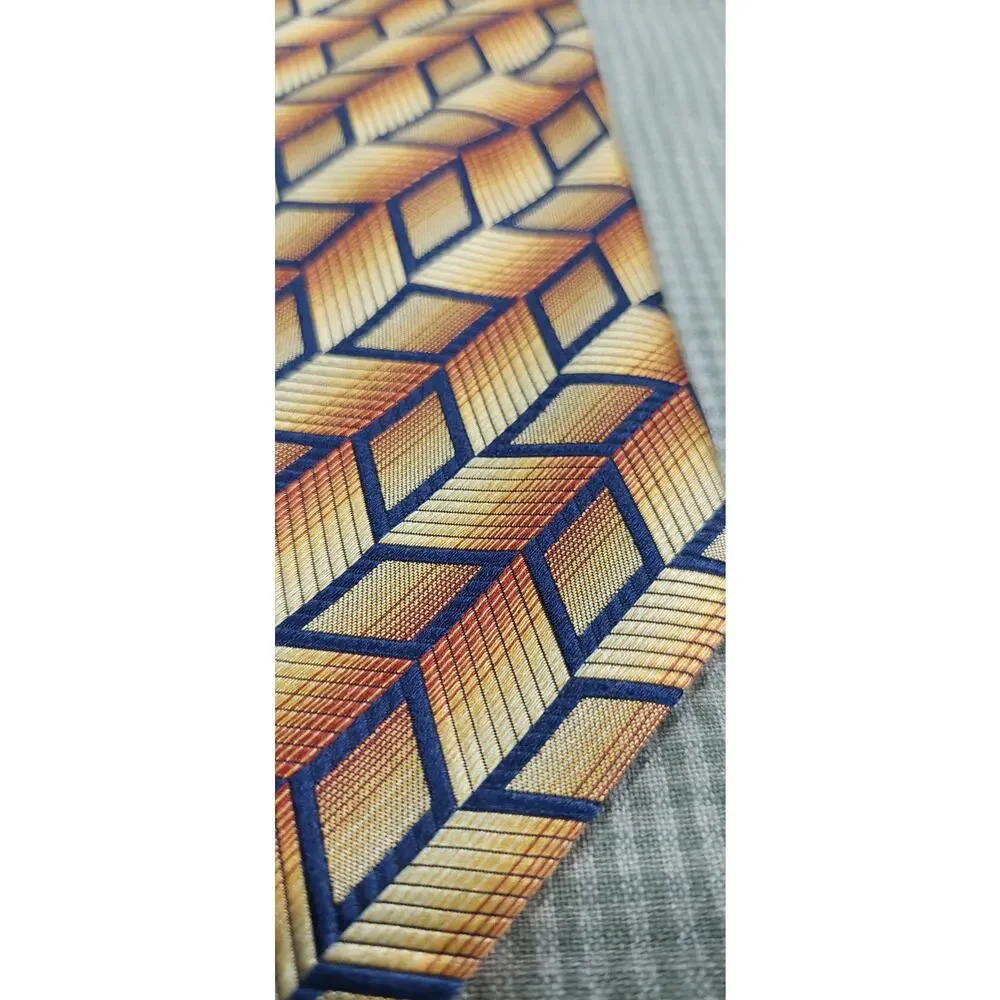 Giorgio Redaelli Italian Neck Tie Sunset Gold Hombre Navy Blue Chevron